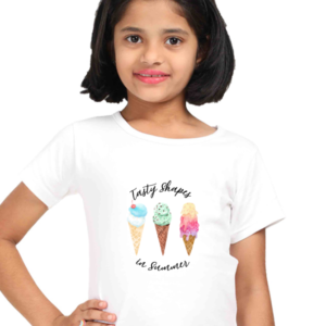 Girls Summer Ice Cream T-Shirt – “Tasty Shapes” Design, Cotton Short Sleeve Tee for Kids