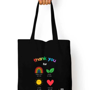 “Grateful Heart” Tote Bag – Thank You Design with Rainbow, Sun, Leaf & Heart – Reusable Cotton Canvas Bag for Teachers, Mentors, Parents & Everyday Gratitude