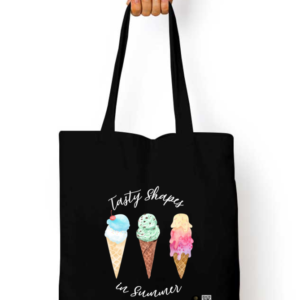 “Tasty Shapes” Dark colors Tote Bag – Ice Cream Cone Design with Summer Theme – Reusable Cotton Canvas Bag for Kids, Teachers, Students & Sweet Learning Moments