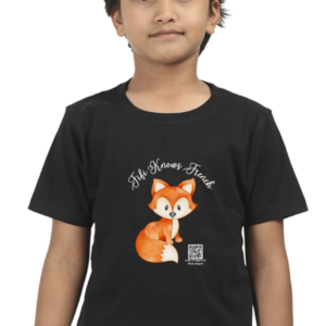 “Fifi Knows French” Boys’ T-Shirt – Cute Fox Design with Language Learning Quote – Soft Cotton Tee for Kids, French Students & Little Language Explorers