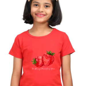 “Berry Proud” Girls' T-Shirt – Cute Strawberry Design with Positive Message – Soft Cotton Tee for Kids, Gift for Girls, Everyday Wear
