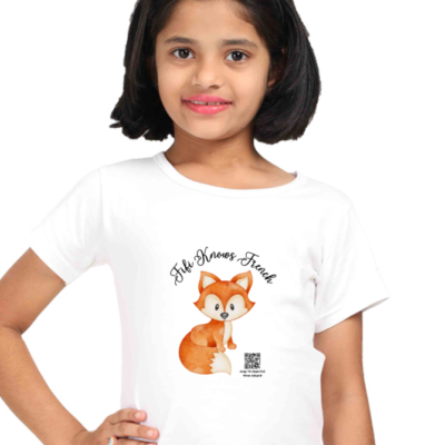 “Fifi Knows French” Girls’ T-Shirt – Cute Fox Design with Language Learning Quote – Soft Cotton Tee for Kids, French Students & Little Language Lovers