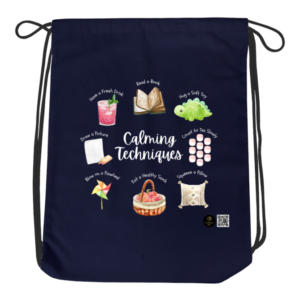 Calming Techniques Dark Drawstring Bag – Mindfulness & Emotional Regulation Visuals – Lightweight School & Therapy Bag for Kids, Students & Educators