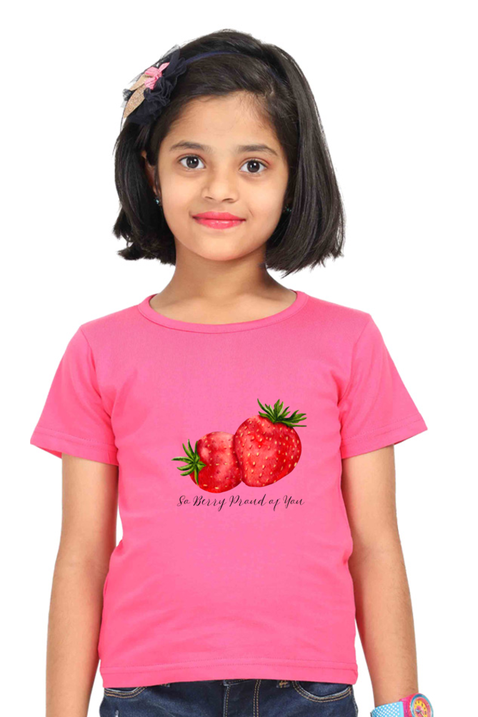 “Berry Proud” Girls' T-Shirt – Cute Strawberry Design with Positive Message – Soft Cotton Tee for Kids, Gift for Girls, Everyday Wear