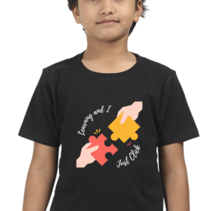 “Learning and I Just Click” Boys’ Dark color T-Shirt – Motivational Puzzle Design – Soft Cotton Tee for School, Everyday Wear & Gift for Young Learners