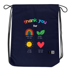 Grateful Heart Dark Drawstring Bag – Colourful Thank You Design – Lightweight School and Gym Bag for Students, Teachers & Everyday Heroes