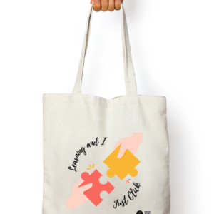 “Learning and I Just Click” Tote Bag – Motivational Puzzle Design Cotton Canvas Bag for Kids, Teachers, Students & Everyday Use – Eco-Friendly & Reusable