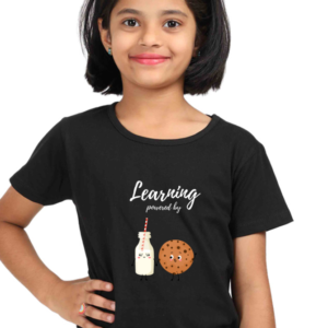 “Brain Fuel” Girls’ T-Shirt – Cute Milk & Cookie Design with Learning Quote – Soft Cotton Motivational Tee for Students, Preschoolers & Little Learners