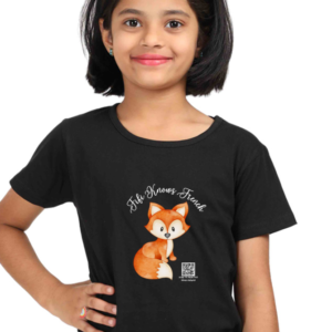 “Fifi Knows French” Girls’ T-Shirt – Cute Fox Design with Language Learning Quote – Soft Cotton Tee for Kids, French Students & Little Language Lovers