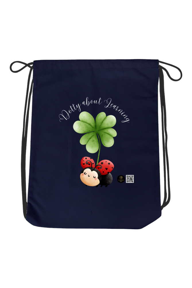 Dotty About Learning Dark Drawstring Bag – Cute Ladybug and Clover Design – Lightweight School Bag for Kids, Students & Teachers