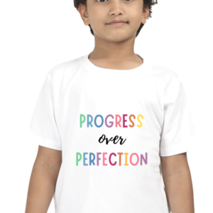 “Progress Over Perfection” Boys’ T-Shirt – Motivational Quote Design – Soft Cotton Growth Mindset Tee for School, Learning, and Everyday Confidence