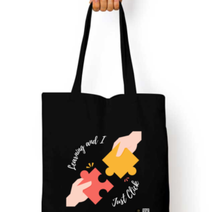 “Learning and I Just Click” Tote Bag – Motivational Puzzle Design Cotton Canvas Bag for Kids, Teachers, Students & Everyday Use – Eco-Friendly & Reusable