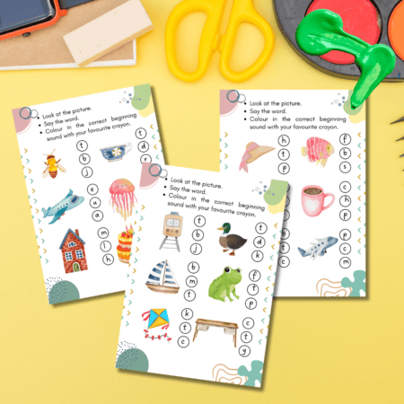 Beginning Sounds Activity Sheets for Preschoolers – Set of 10 A4 Worksheets