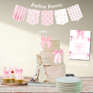 Chic Bows Baby Shower Pack – Printable Party Decor Set (Digital Download)