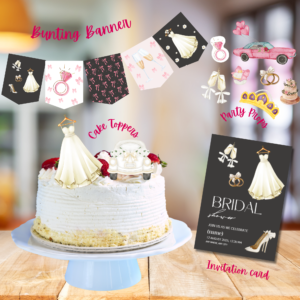 Elegant Minimalist Bridal Shower – Printable Decor Pack - Bunting Banner, Cake Topper, Party Props