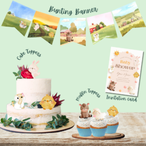 Farm Friends Baby Shower Pack – Printable Party Set with Cake Toppers, Bunting & More