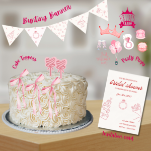 Minimal Art Bridal Shower Pack – Editable Printable Decor Set with Invitation, Bunting, Cake Toppers & Party Props