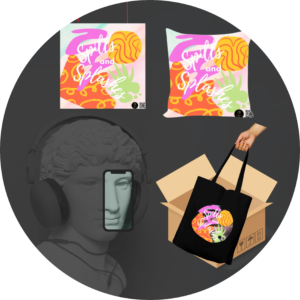 Quantum Bundle – “Spills and Splashes” Vibrant Art Poster, 16x16 Cushion Cover & Tote Bag – Bold and Colorful Home Decor Gift Set