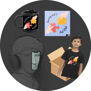 Quantum Bundle – “Learning and I Just Click” Collection – Black Coffee Mug, Fridge Magnet & Boys’ T-shirt – Fun Puzzle Piece Design Gift Set for Students, Learners & Everyday Motivation