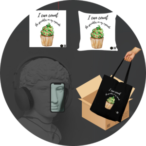 Quantum Bundle – “I Can Count” Collection – Black Tote Bag, 16x16 Cushion Cover & 10x10 Poster – Fun Cupcake Design Gift Set for Young Learners, Kids & Classrooms