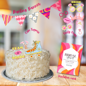 Bold Retro Bridal Shower Party Pack – Printable Decor Set with Invitations, Cake Toppers & Party Props