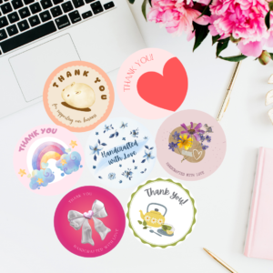 50 Printable "Thank You" & "Handmade with Love" Stickers – Digital Download for Small Business Packaging