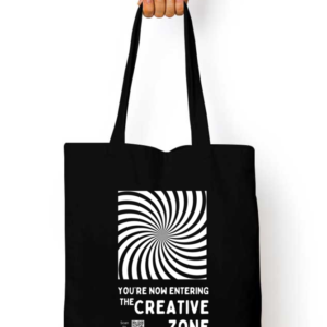 The Creative Zone  Dark Tote Bag – Cotton Canvas Eco-Friendly Bag with Optical Illusion Print – Motivational Carryall for Creatives, Teachers & Students
