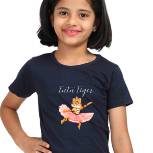 Twinkle Toes Tiger Girls’  Dark T-Shirt – Dancing Tiger Graphic Tee – Soft Cotton Playful Shirt for Kids, School & Everyday Fun