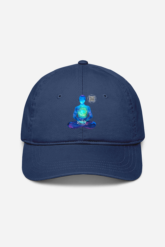Spiritual Meditation Cap – ‘Shanti’ Hat with QR Code | Mindfulness Gift, Cosmic Design, Adjustable Cap in Navy, Maroon, Red, Khaki, Green