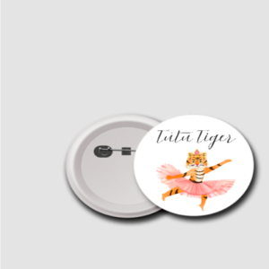 Twinkle Toes Tiger Badge – 44mm Dancing Tiger Button Pin – Fun Jungle-Themed Badge for Kids, Party Favours & Classroom Rewards