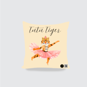 Twinkle Toes Tiger Cushion Cover – 16x16 Cotton Canvas Pillow Case – Dancing Tiger Jungle Decor for Kids’ Rooms & Classrooms