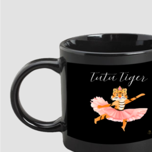 Twinkle Toes Tiger Black Coffee Mug – Dancing Tiger Ceramic Mug – 325ml Jungle-Themed Cup for Teachers, Parents & Playful Sips