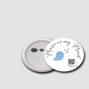 Music on My Mind Badge – 44mm Headphones & Notes Button Pin – Fun Music-Themed Badge for Kids, Teachers & Music Lovers