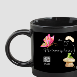 Metamorphosis Black Coffee Mug – Butterfly Growth Mindset Ceramic Mug – 325ml Inspirational Drinkware for Teachers, Parents & Creative Thinkers
