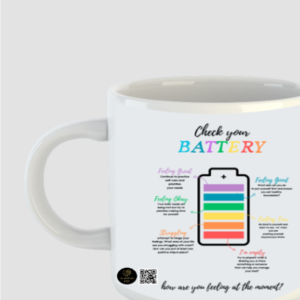 Check Your Battery Mug – Self-Care White Coffee Cup with Mood Tracker Chart | Mental Health Motivational Gift for Therapists, Teachers, Office