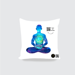 Peace – 16x16 White Cushion Cover | Cosmic Meditation Design with QR Code | Sanskrit 'Shanti' Throw Pillow Case