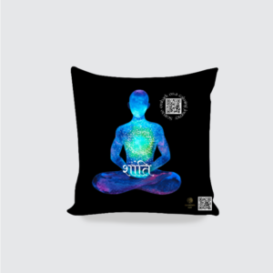 Peace – 16x16 Black Cushion Cover | Cosmic Meditation Design with QR Code | Sanskrit 'Shanti' Throw Pillow Case