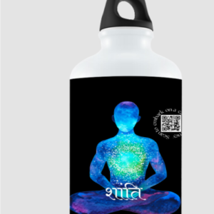 Peace – Black Sipper Bottle | Cosmic Meditation Design with Sanskrit ‘Shanti’ & QR Code | 750ml Leak-Proof Bottle