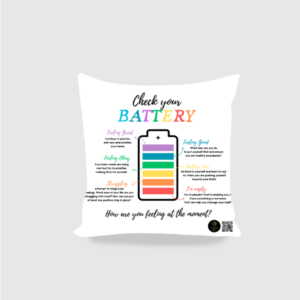 Check In with Yourself – 16x16 White Cushion Cover | Emotional Battery Self-Care Design | Mental Wellness Decor