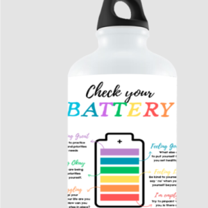 Check In with Yourself – 750ml White Sipper Bottle | Emotional Battery Self-Care Design | Motivational Daily Hydration Bottle