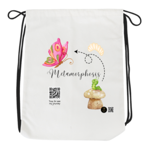 Metamorphosis Drawstring Bag – Butterfly Growth Mindset Lightweight Backpack – Inspirational Reusable Bag for Kids, School & Therapy