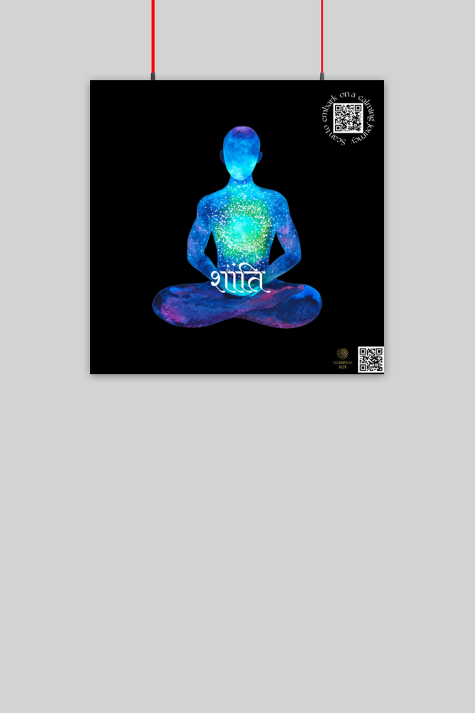 Peace 10x10 Inch Black Poster | Cosmic Meditation Wall Art | Sanskrit ‘Shanti’ with QR Code | Mindfulness Decor