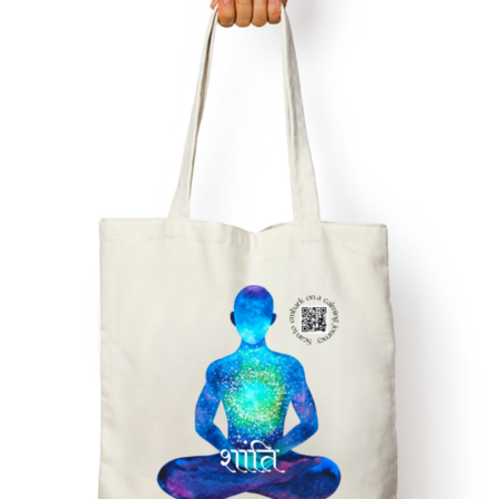 White Peace – Mindful White Tote Bag | Cosmic 'Shanti' Design with QR Code | Reusable Daily Carry Bag