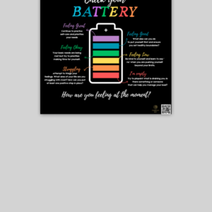 Check In with Yourself – 10x10 Inch Black Poster | Emotional Battery Mental Health Chart | Self-Care Wall Art