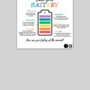 Check In with Yourself – 10x10 Inch White Poster | Emotional Battery Mental Health Chart | Self-Care Wall Art