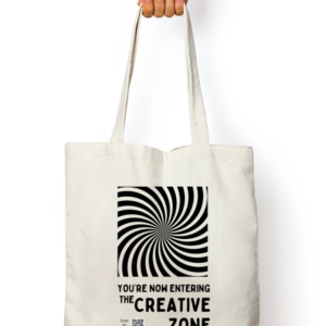 The Creative Zone Tote Bag – Cotton Canvas Eco-Friendly Bag with Optical Illusion Print – Motivational Carryall for Creatives, Teachers & Students