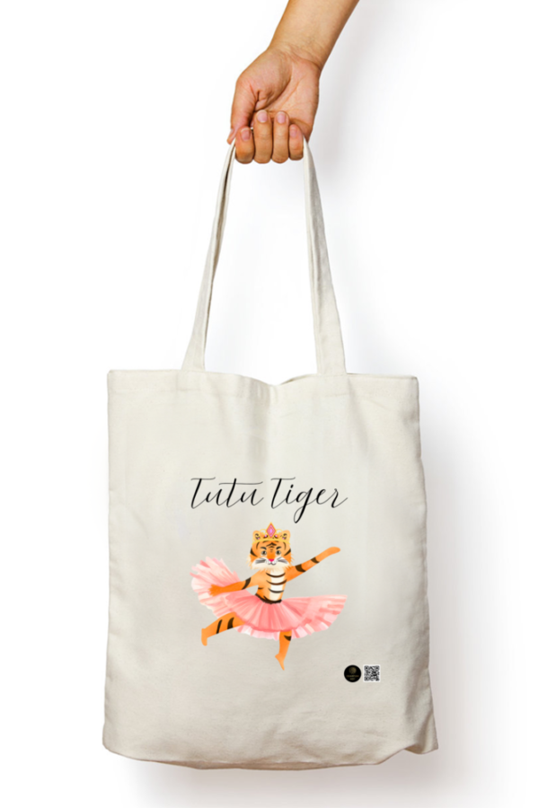 Twinkle Toes Tiger Tote Bag – Dancing Tiger Cotton Canvas Bag – Reusable Kids Tote for School, Dance Class & Jungle-Loving Adventurers