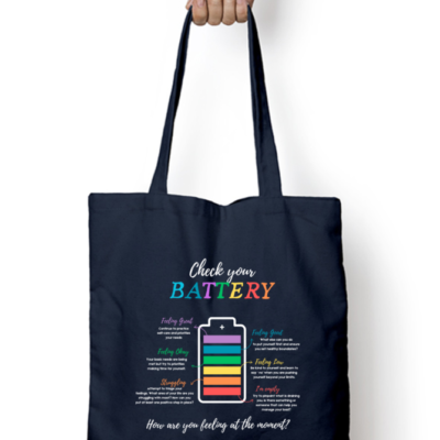 Check In with Yourself – Dark Colours Tote Bag | Emotional Battery Design | Mental Health Awareness Daily Carry Bag