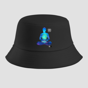 Peace – Black Bucket Hat | Cosmic Meditation Design with Sanskrit ‘Shanti’ & QR Code | Unisex Mindful Streetwear