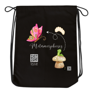 Metamorphosis Dark Drawstring Bag – Butterfly Growth Mindset Lightweight Backpack – Inspirational Reusable Bag for Kids, School & Therapy